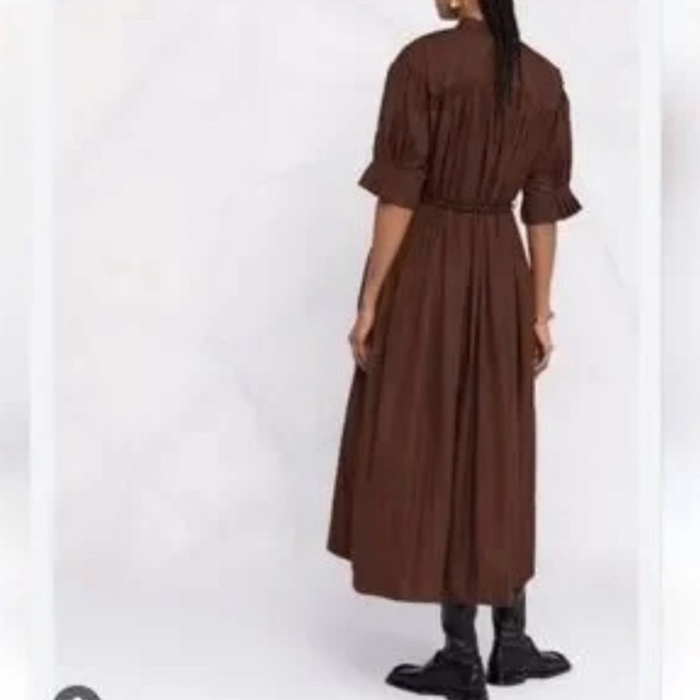Zara Brown Puff Sleeve Belted Midi Shirt Dress S Old Money Preppy Classic - Picture 2 of 8
